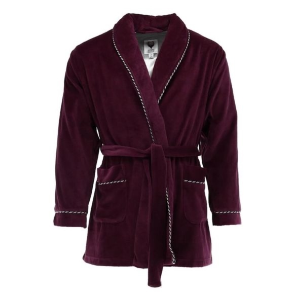 Ascentix Men's Velour Smoking Jacket with Satin Lining, Burgundy - Picture 1 of 4